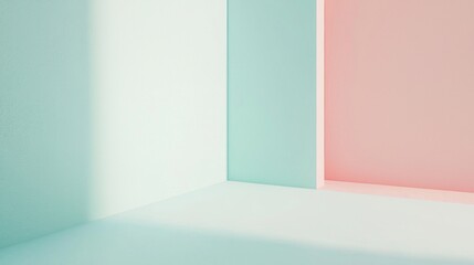 Poster - Minimalist pastel-colored corner showcasing interplay of light and shadow, creating a serene and modern backdrop for product placement or design concepts