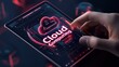 © CreativeSeven  - Futuristic Digital Tablet Displaying Cloud Computing Concept with Neon Lights and Holographic Interface