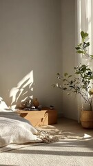 Wall Mural - sunlight streams through the window, casting shadows across the bedroom floor