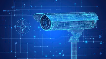 Poster - a digital representation of a security camera with a tech-themed background.