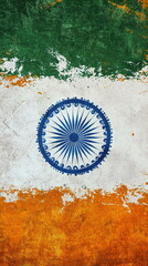 Poster - Dynamic vertical social media banner India Republic Day background with intersecting lines in saffron, white, and green, creating an abstract geometric pattern accented by blue Ashoka Chakra details.