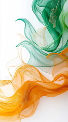 Poster - Minimalist vertical social media banner India Republic Day scene with wide, sweeping arcs of saffron and green across a white canvas, accented by a delicate, detailed Ashoka Chakra pattern.