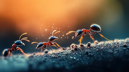 Wall Mural -   A cluster of ants atop other small ants, which are part of a larger group of even smaller ants in the photo