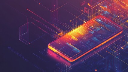 Poster - Abstract representation of a smartphone with digital elements and vibrant colors.