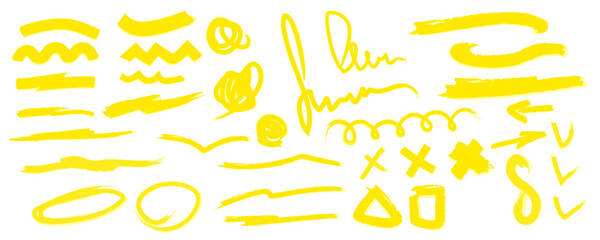 Fototapete - Yellow vector marker graphic stylish element. Selecting and underlining text. The lines of the brush are broken and smooth. Handmade marker strokes. Stripes of text markers.