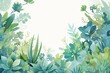 © Uliana - Soft and natural watercolor-style frame featuring succulents and cacti in green and blue tones, perfect for serene and botanical-themed designs..