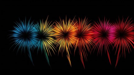 Aufkleber - Vivid Multicolored Fireworks Display on Black Background for Festive Celebrations : Generative AI