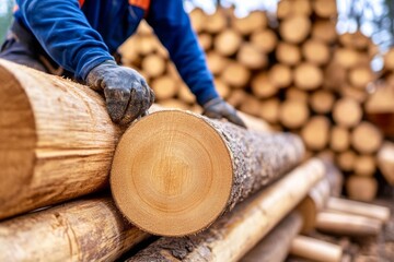 Wall Mural - logs in the forest, symbolizing the harvesting and processing of wood.