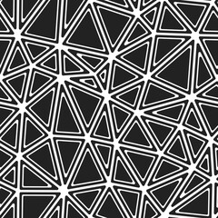 Poster - Minimal geometric background with rounded solid shapes in frames. Features large triangles in a black and white style with a repeatable pattern. Seamless vector illustration.