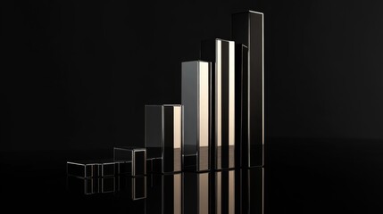 Poster - Abstract representation of business growth using metallic bars reflecting light to symbolize financial progress and success against a dark background.