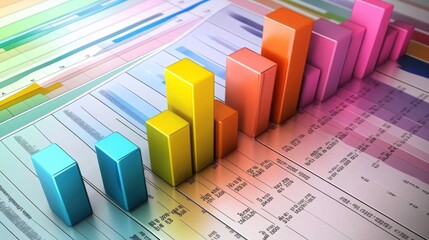Aufkleber - Colorful Bar Graphs and Charts Representing Business Growth and Statistics on a Printed Document for Data Analysis and Financial Reporting