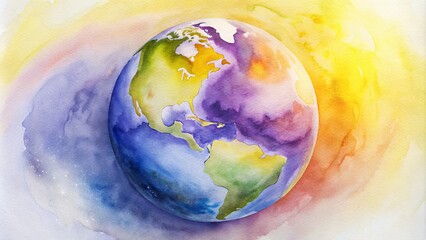 Watercolor earth with vivid colors and gentle brushstrokes expressing environmental beauty