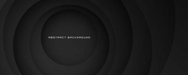 Poster - 3d black abstract background overlap layer on dark space with flowing waves effect decoration. moder