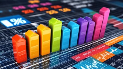 Fototapete - Vibrant Bar Graph Displaying Growth Trends on a Digital Interface, Showcasing Colorful Design Elements for Financial and Business Analysis