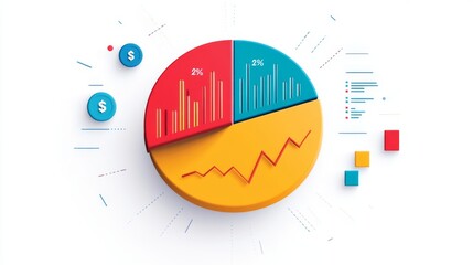 Poster - Vibrant and Engaging 3D Pie Chart Illustrating Data Visualization with Dynamic Elements for Business and Financial Growth Analysis
