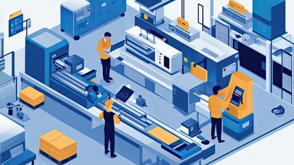 Poster - Workers Operating Machinery in a Modern Factory