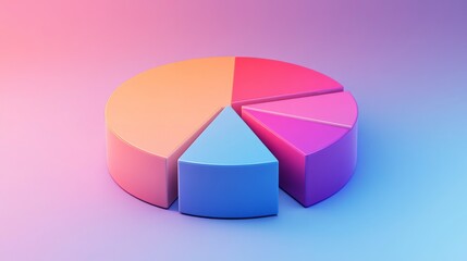 Aufkleber - Colorful 3D Pie Chart on Smooth Gradient Background Representing Market Data and Analytics in a Bright and Modern Way for Presentations or Reports