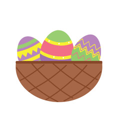 Wall Mural - Vector Colorful Easter eggs in the basket isolated on a white background