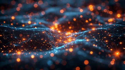 Poster - Digital Abstract Technology Background with Glowing Network Connections and Cyber Grid