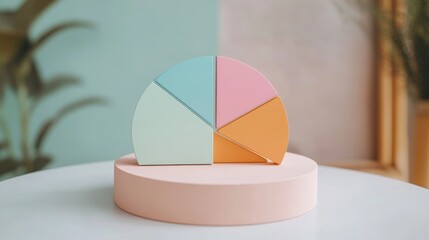 Poster - Modern Geometric Composition Featuring Colorful Segments on a Minimalistic Pedestal in a Bright Interior Space with Natural Lighting