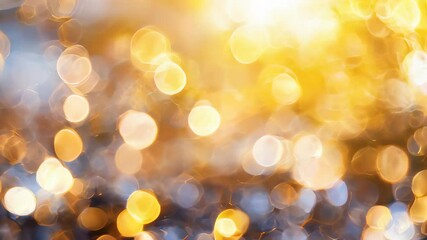 Poster - Abstract golden bokeh lights in soft focus, creating a warm, luminous effect with a dreamy, festive atmosphere ideal for backgrounds.