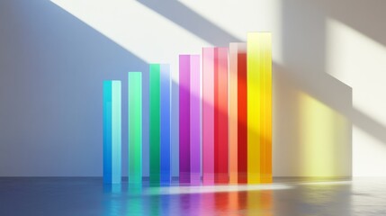 Poster - Colorful Transparent Bars Representing Growth and Progress with Vibrant Light and Shadows on a Simple Background in an Artistic Style