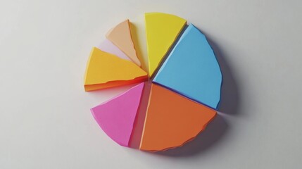 Poster - Colorful Paper Segments Arranged in a Circular Pattern Representing Pie Chart on a Light Background for Business or Education Concepts
