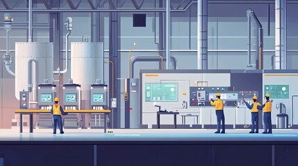 Poster - Industrial Workers in a Modern Manufacturing Facility