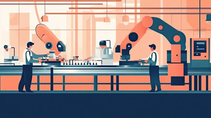 Poster - Industrial Workers Operating Machinery in a Modern Factory