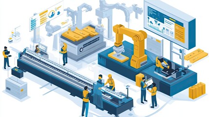 Poster - Automated Manufacturing Production Line with Robots and Workers