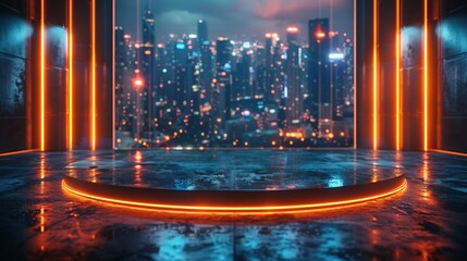 Wall Mural - futuristic city scene with glowing stage.