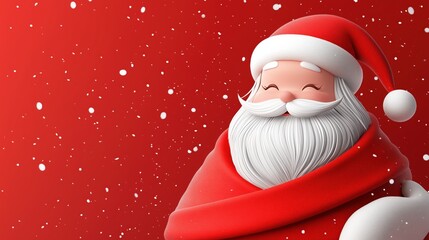 Wall Mural - Smiling Santa Claus wrapped in red cloak with snowfall