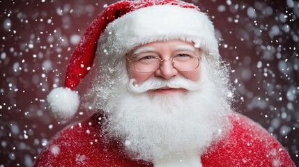 Wall Mural - Close-up of Smiling Santa Claus Amidst Falling Snow