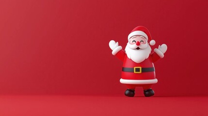 Wall Mural - Minimalist 3D Santa Claus figure on red background with space for text