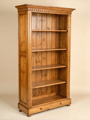 Rustic Wooden Bookcase with Carved Details