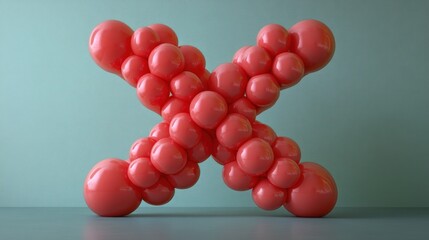Poster - Pink, bubble-like letter X against a blue background.