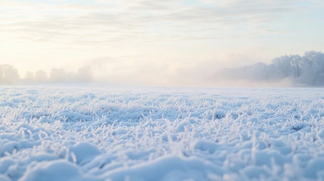 A vast, untouched snowy field stretching as far as the eye