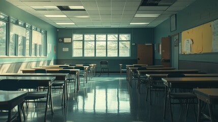 Wall Mural - Empty Classroom with Desks and Chairs