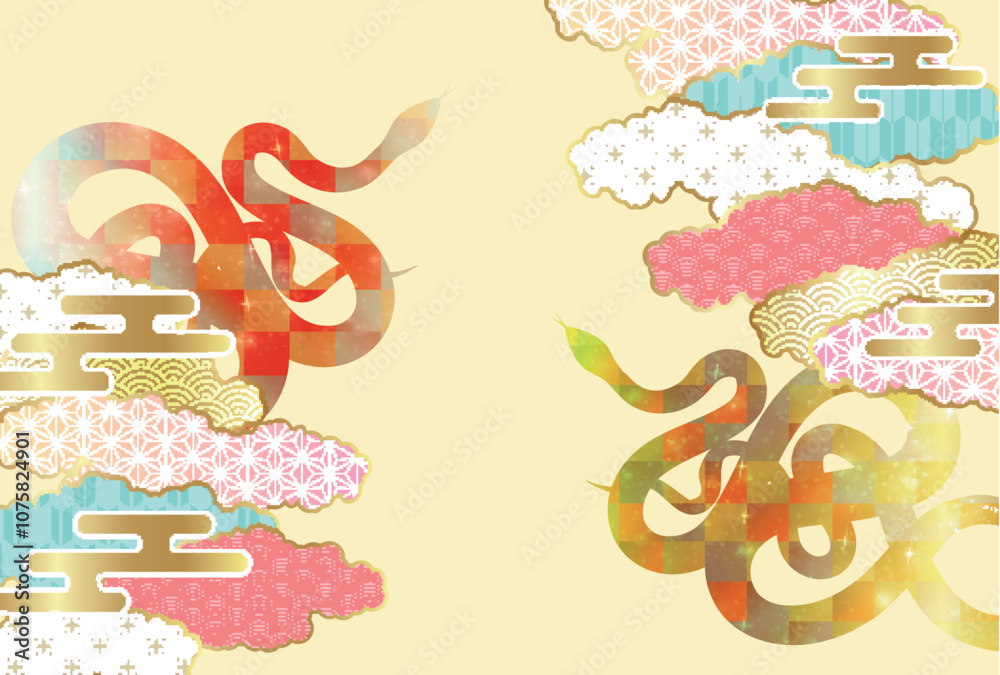 巳 年賀状 干支 背景 Stock Vector | Adobe Stock
