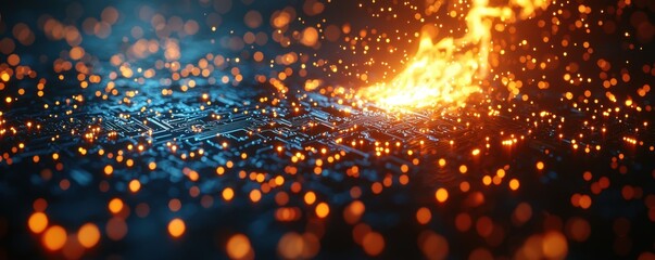 Poster - Burning Circuit Board Digital Fire Technology Abstract Background
