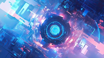 Poster - Abstract Digital Art with a Glowing Blue and Red Ring