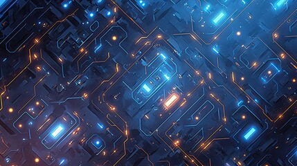 Poster - Abstract Futuristic Circuitry with Glowing Lines and Lights