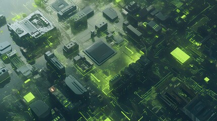 Poster - Abstract Green Glowing Circuit Board with Electronic Components