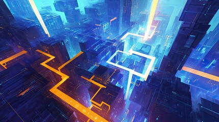 Poster - A Futuristic Cityscape with Neon Lights and Interconnected Structures