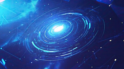 Poster - Abstract blue glowing circular patterns with a bright white light source at the center