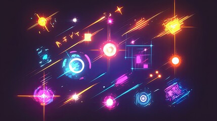 Aufkleber - Abstract Neon Lights with Geometric Shapes and Lines
