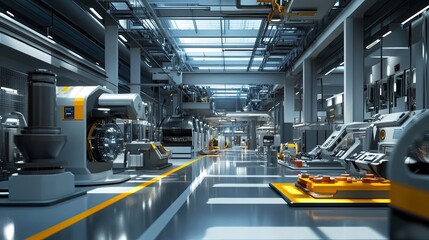 Poster - A Modern, Well-Lit Industrial Factory with Automated Machinery
