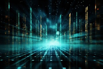 Poster - Exploring a futuristic cityscape with shimmering lights and vibrant colors at night. Generative AI