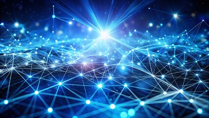 Poster - Abstract Blue Network Connections with Technological Light Background Showcasing the Interplay of Digital Elements in a Futuristic Atmosphere