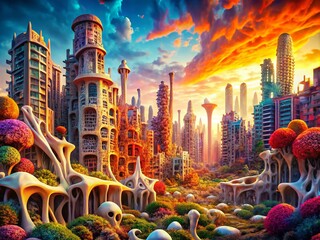 Poster - Abstract Cityscape with Bone-Like Texture Creating a Unique UHD Wallpaper Experience for Modern Digital Aesthetics and Urban Exploration Enthusiasts